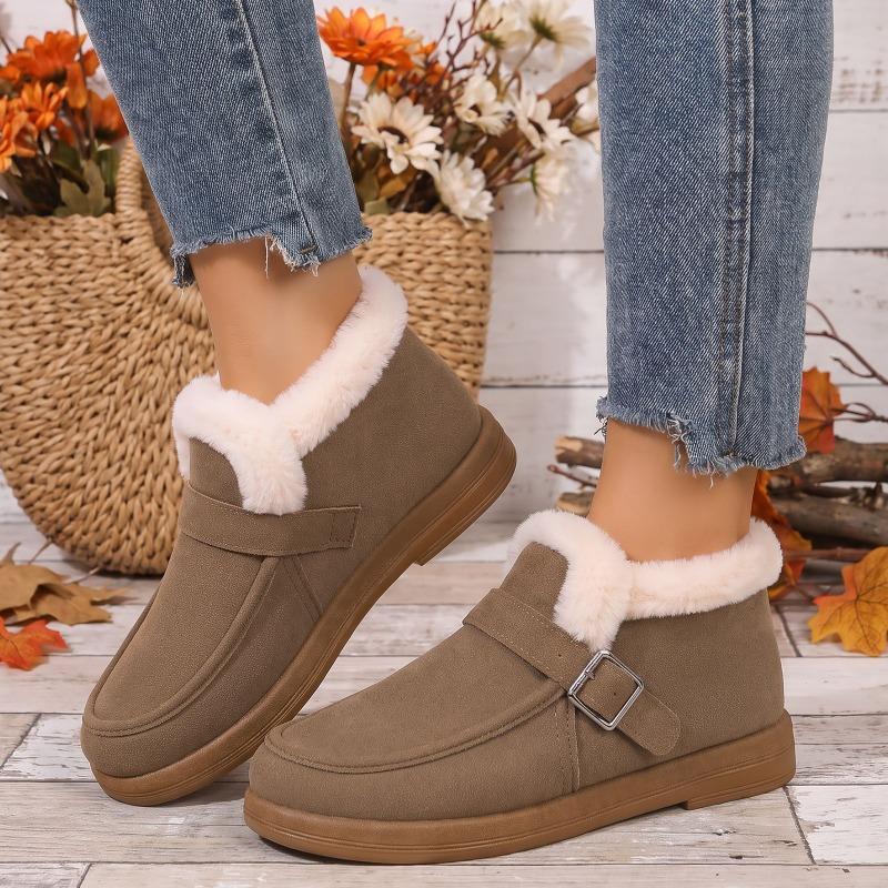 Cotton shoes women's winter temu snow boots piled thickened thermal cotton boots outdoor buckle fashion short boots