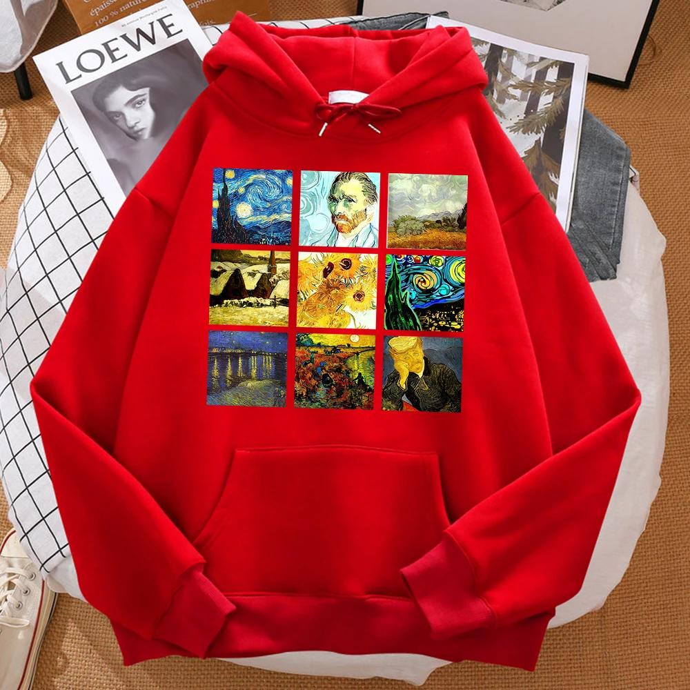 Sudadera con capucha para mujer con estampado de pintura mundialmente famosa en sánscrito de Van Gogh, Sudadera de ajuste moderno, Sudadera Hip Hop, Ropa deportiva de dibujos animados para mujer