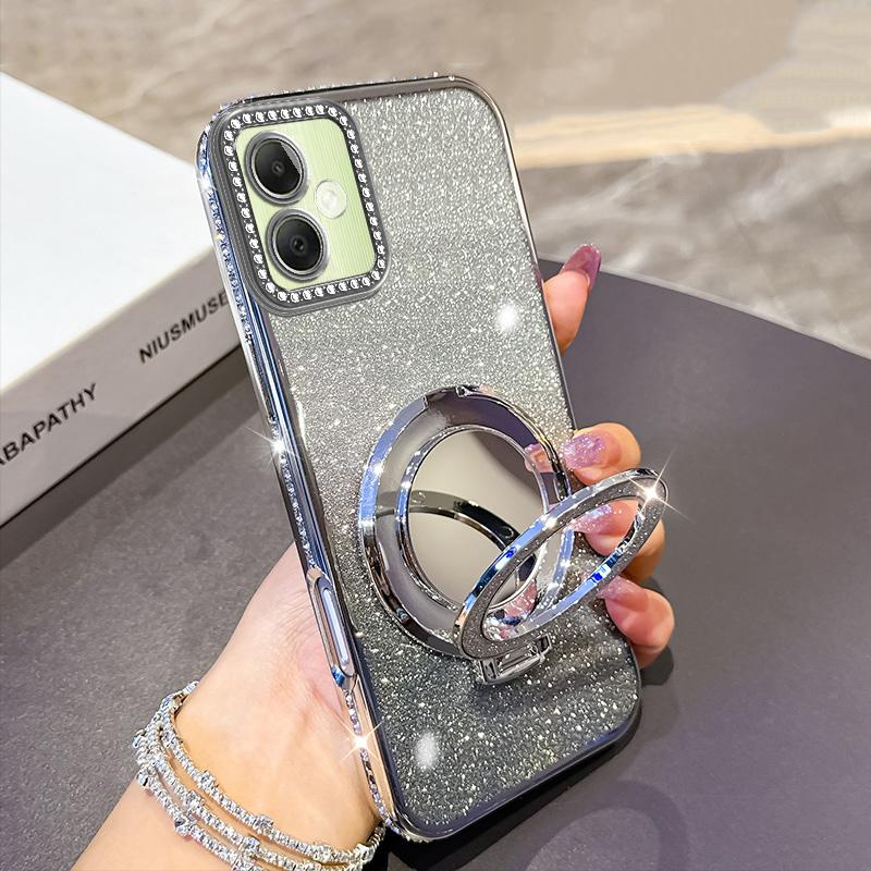 KEYSION Luxury Glitter Jewelled Magnetic Phone Case for Samsung Galaxy A07 A06 A05 A04 Makeup Mirror Stand Shockproof Back Cover