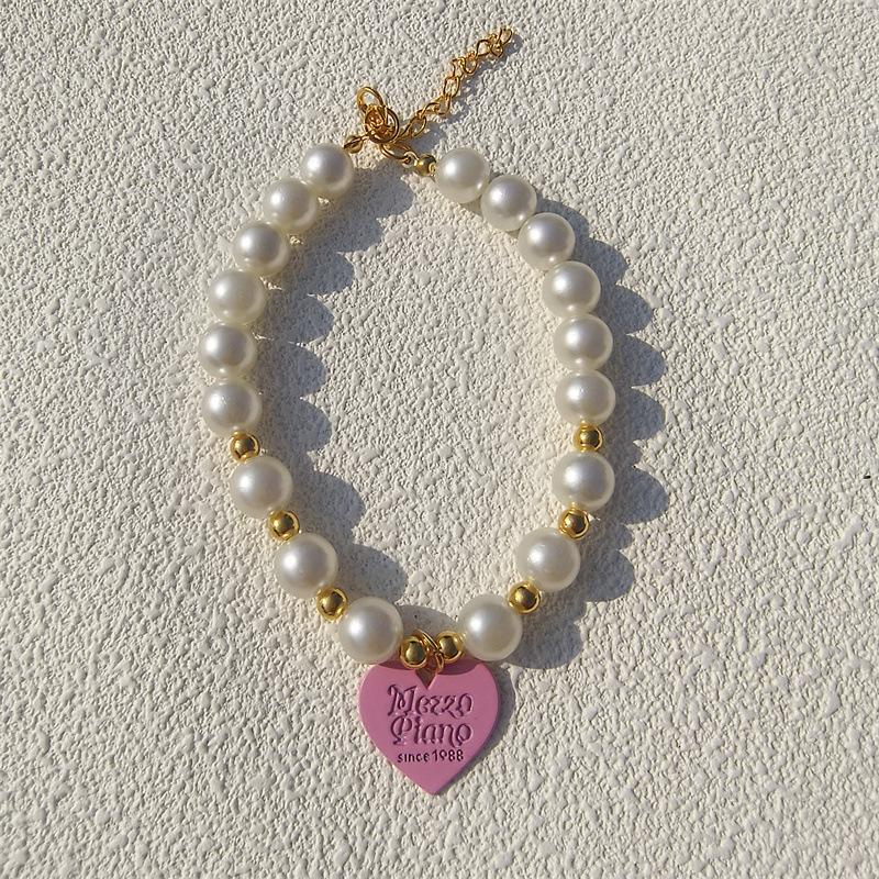 New Love Pendant Pearl Beaded Pet Necklace Versatile Accessories Handmade Cat and Dog Collar