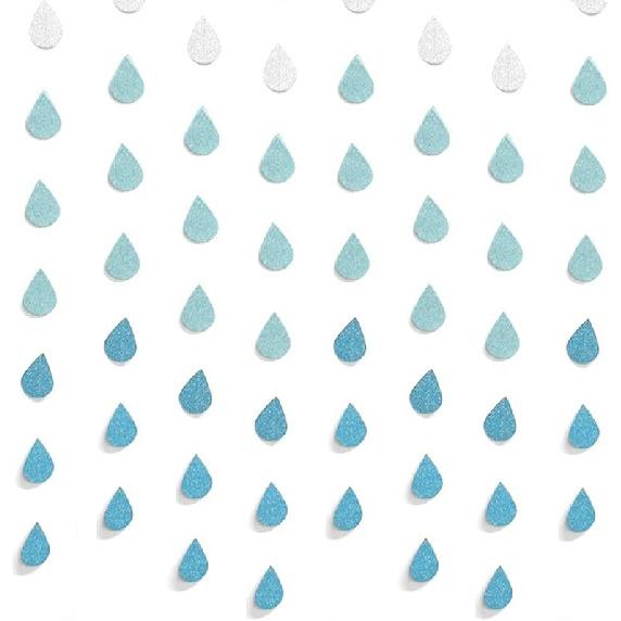 Yzurbu 24 Strings Raindrop Garland Decorations, Paper Hanging Rain Drops Decor Pieces for Baby Shower, Party and Centerpieces Decoration - Blue 12