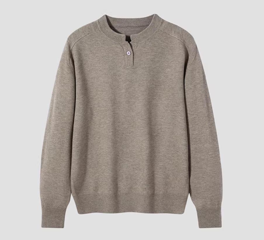 

Men s Korean Style Henley Collar Sweater - Autumn/Winter Casual Solid Color Wool Knitwear XXXL