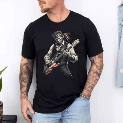 USA Flag Guitarist Abraham Lincoln Playing Electric Guitar T-Shirt