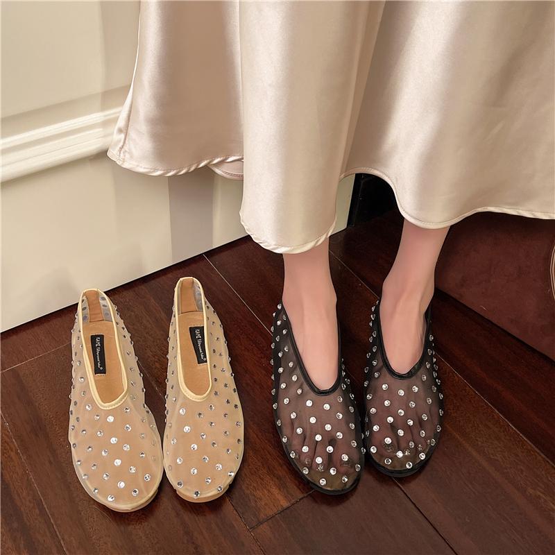 Fashion Mesh Flats Crystal Sandals Women Ballet Shoes Summer Slippers 2025 Trend Casual Loafer Shoes Designer Dress New Sandalias Mujer