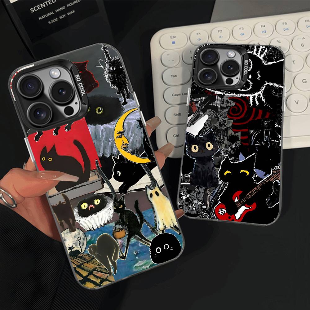 Black Cat Graphic Montage Phone Case For iPhone 15,17,12,14,13,16,11,E,Max,Plus,Air,Pro,Mini Matte Protect Cover
