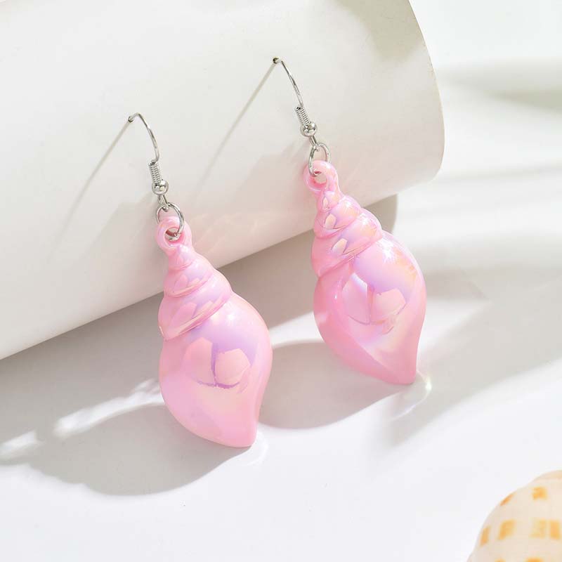

Korean Colorful Acrylic Shell Conch Drop Earrings for Women Girls Exaggerated Resin Statement Earrings Zircon Brincos Gifts розовый