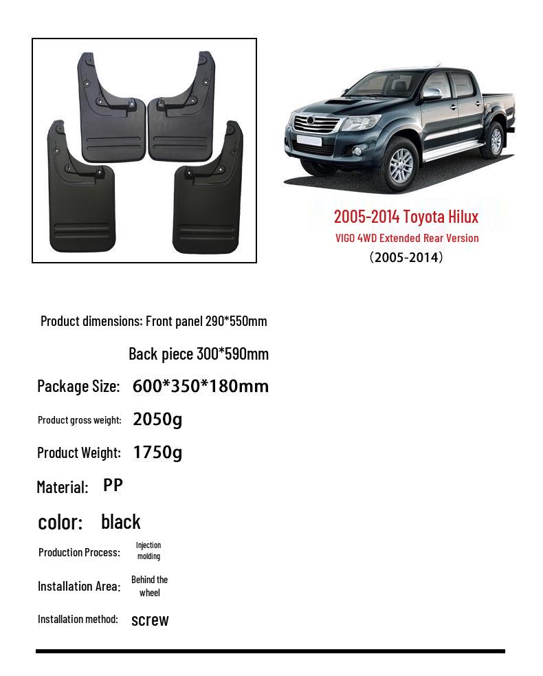 Gumowe chlapacze błotne do 06-14 Toyota Hilux Vigo 4WD Wersja przedłużona