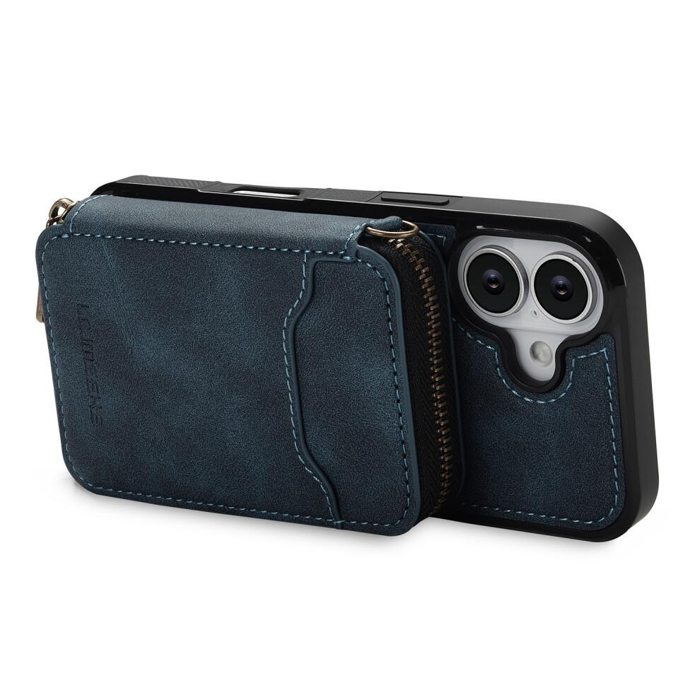 (iPhone 16 Plus, Blue) For iPhone 16 Plus Magnetic Case Detachable Zipper Wallet Leather Coated PC+TPU Phone Cover