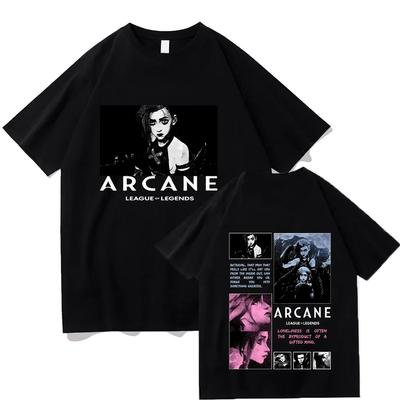Arcane Jinx T-shirt Hot Game Harajuku Anime Arcane Oversized Unisex Fashion Tees Casual Y2K Cotton Top Vintage Aesthetic Tshirts