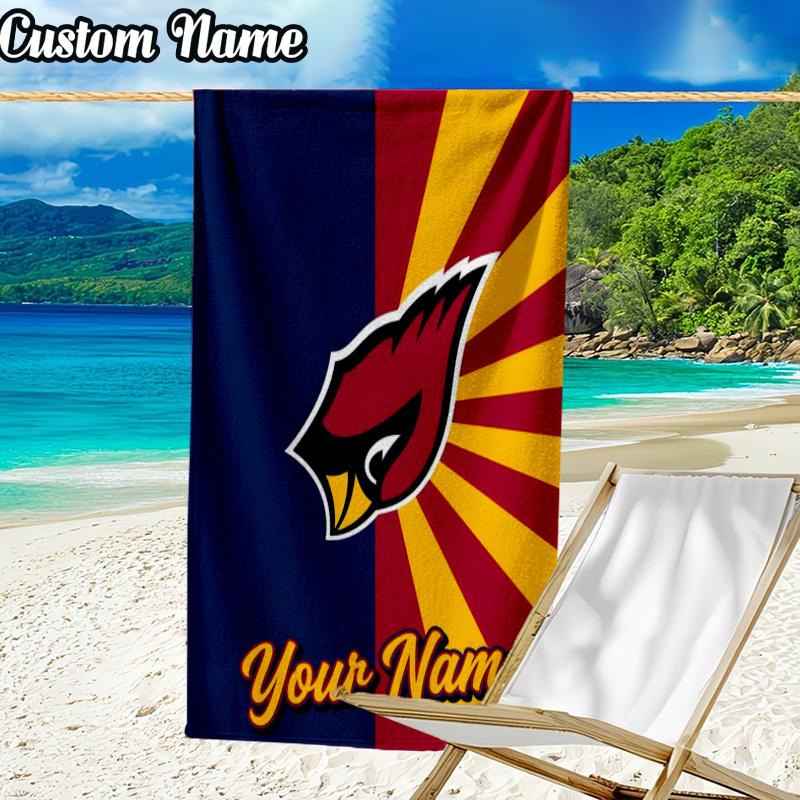 Custom Name Cardinals football Beach Towel - Soft, Ultra-Absorbent Microfiber, Lightweight, Perfect for Beach, Parties, Travel, Camping