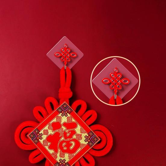 Yousheng 8Pcs Chinese Style Self-adhesive Hooks Drill-Free Installation Festive Decor Hooks Red Lanterns Chinese Knots Hooks for Spring Festival Home