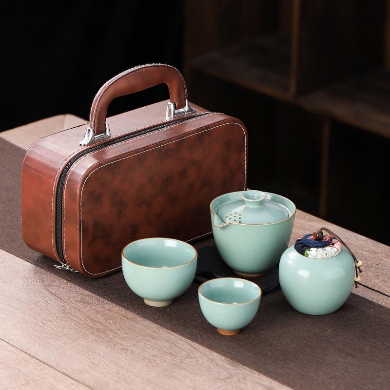 Ru Kiln Travel Tea Set Portable One Pot Three Cups Kuaike Cup Kung Fu Tea Set Event Giveaway White Porcelain Gift