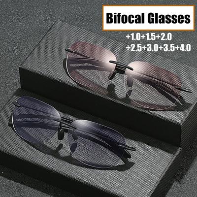 Women Anti Blue Light Reading Glasses Unisex Vintage Square Bifocal Presbyopia Ultralight Rimless Sunglasses Diopter