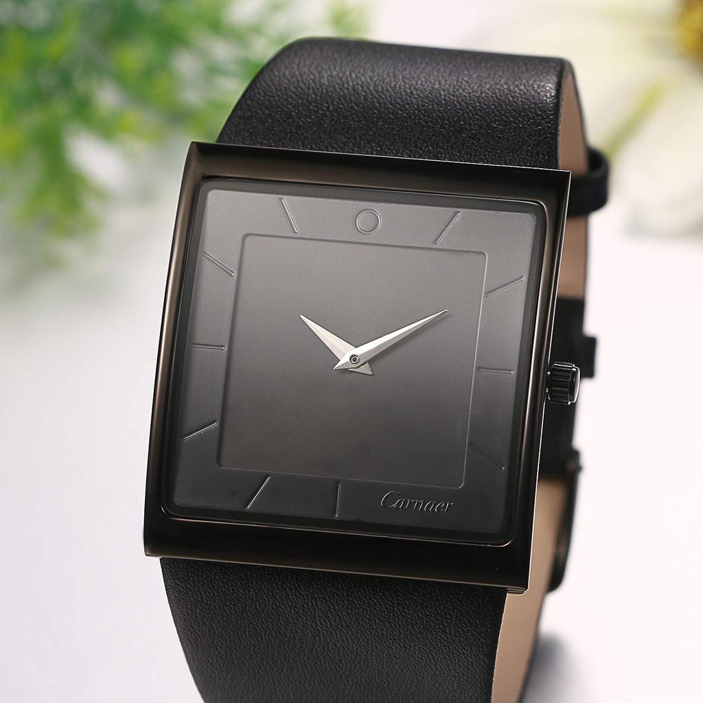 JewelryWe Ceas Impermeabil Popular Curea din piele Ceas analog cu bratara Business Casual Aniversare Aniversare Cadou de Ziua de Craciun Negru Barbati