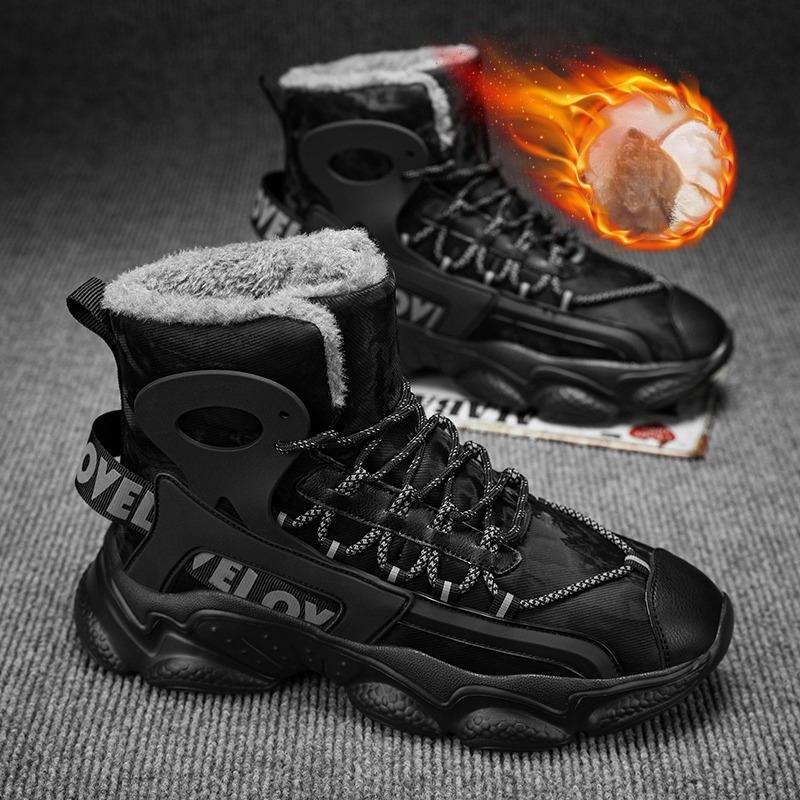 

Мужские ботинки Новые зимние теплые мужские туфли Водонепроницаемые Нескользящие Плюшевые кроссовки Мужские ботинки для тенниса Уличные зимние ботинки 45 чёрный