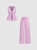 Summer Striped Casual Set: Color Block Vest & Solid Long Pants