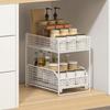Iron 2 Tier Storage Basket Stable Frame Sliding Cabinet Basket Cabinet Organizer  for Kitchen