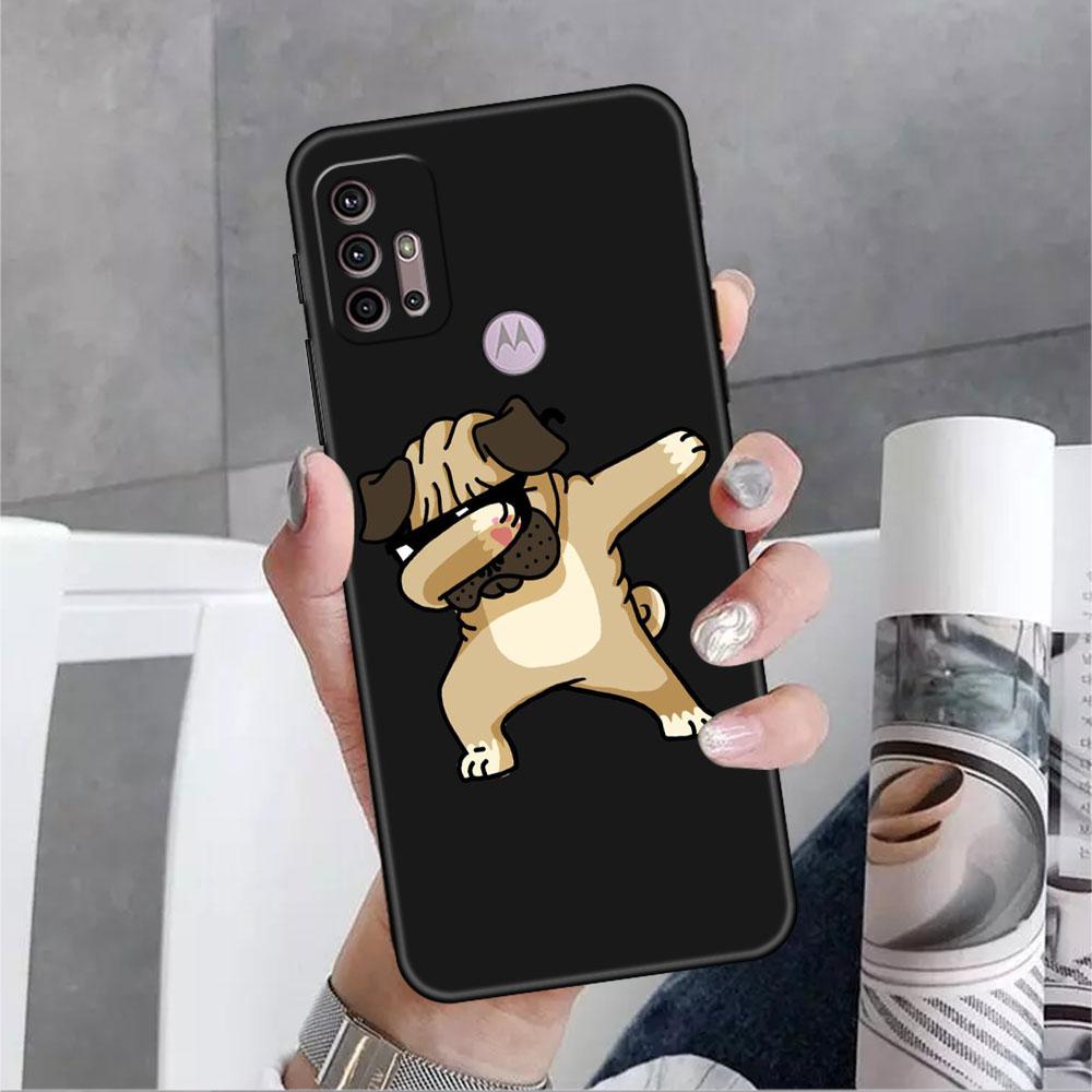Dog Cute Animal Soft Case For Motorola G60 G30 Edge 20 30 G22 G9 Play G52 G8 G9 Power G50 One Fusion Black Phone Coque