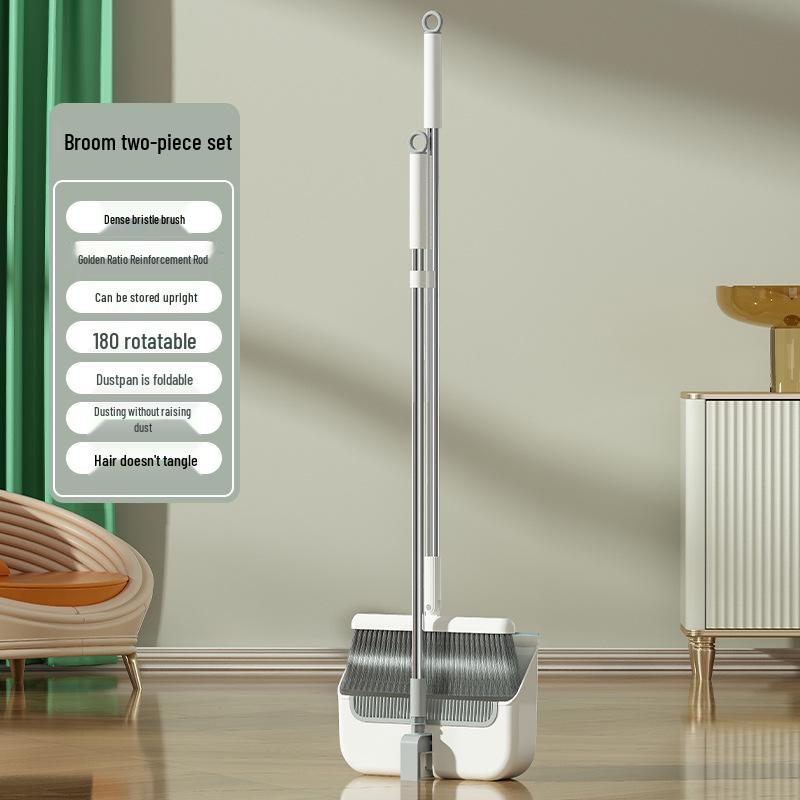 

Premium Foldable Broom & Dustpan Set with Soft Bristles білий