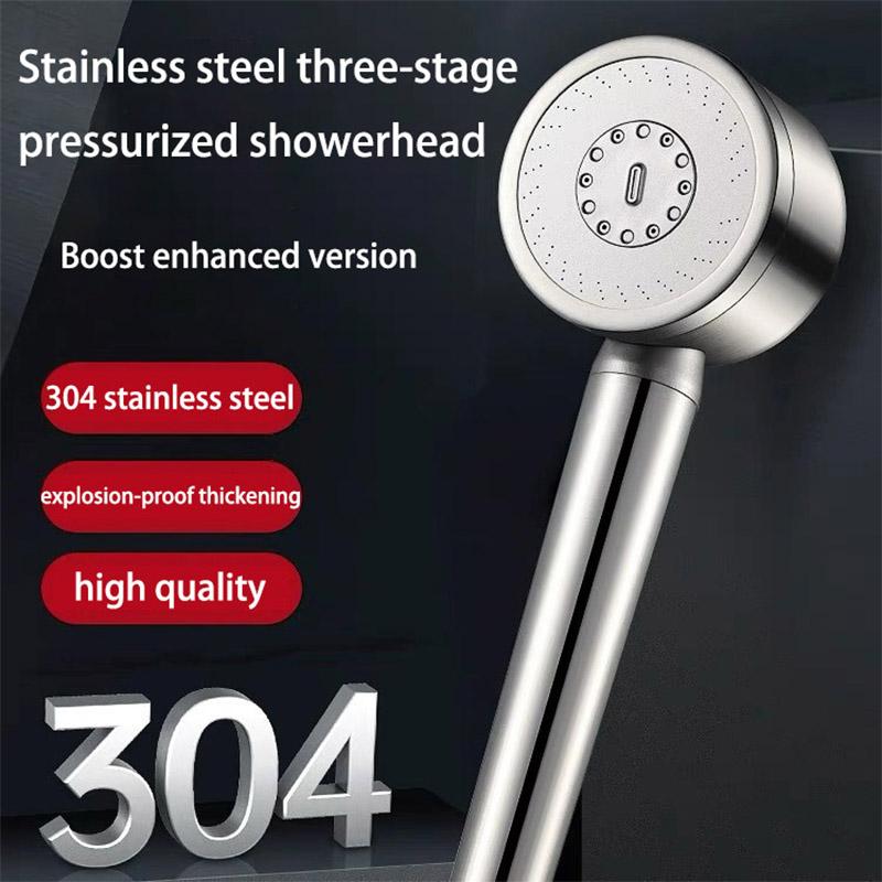 304 Stainless Steel Three-Speed Pressure-Boosting Shower Head Household Shower Set Rainfall Shower Head Bathroom Accessories