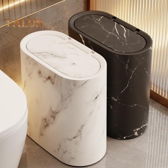 Modern Waste Basket Large Capacity Marble Pattern Trash Can Multi-Purpose Use Bathroom Narrow Small Garbage Bin with Lid
