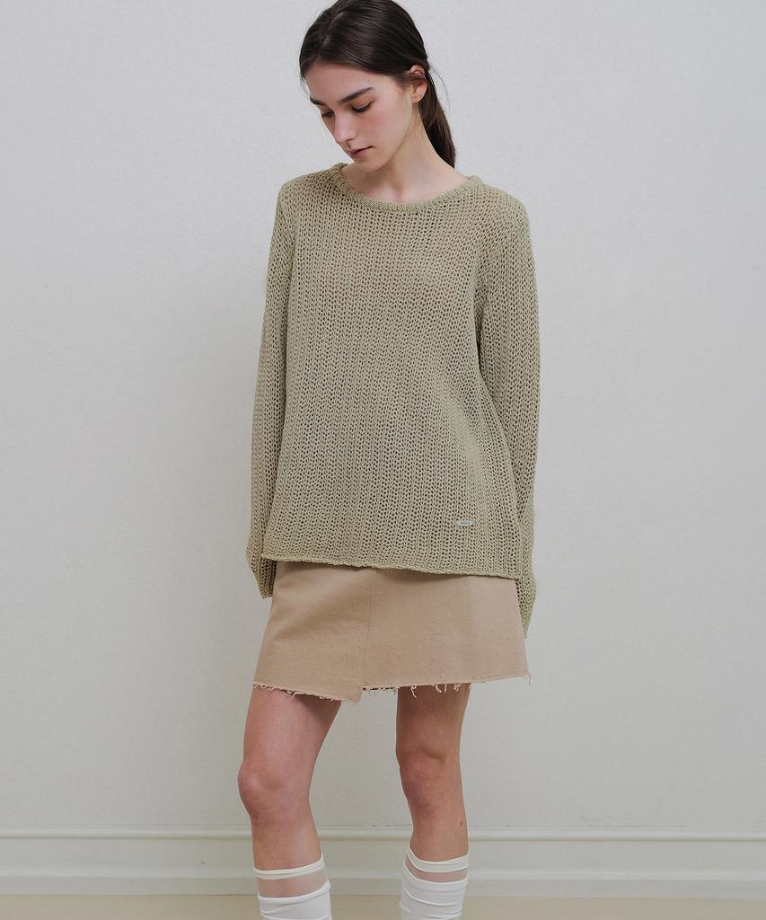 ANDNEEDS Cotton Twill Mini Skirt (Beige)