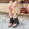 New Rock Metal Belt Buckle Thick High Heel Summer Boots Women Summer 2026 Punk Leather Pipe Clip Toe Sandals Woman's Y2K Shoes