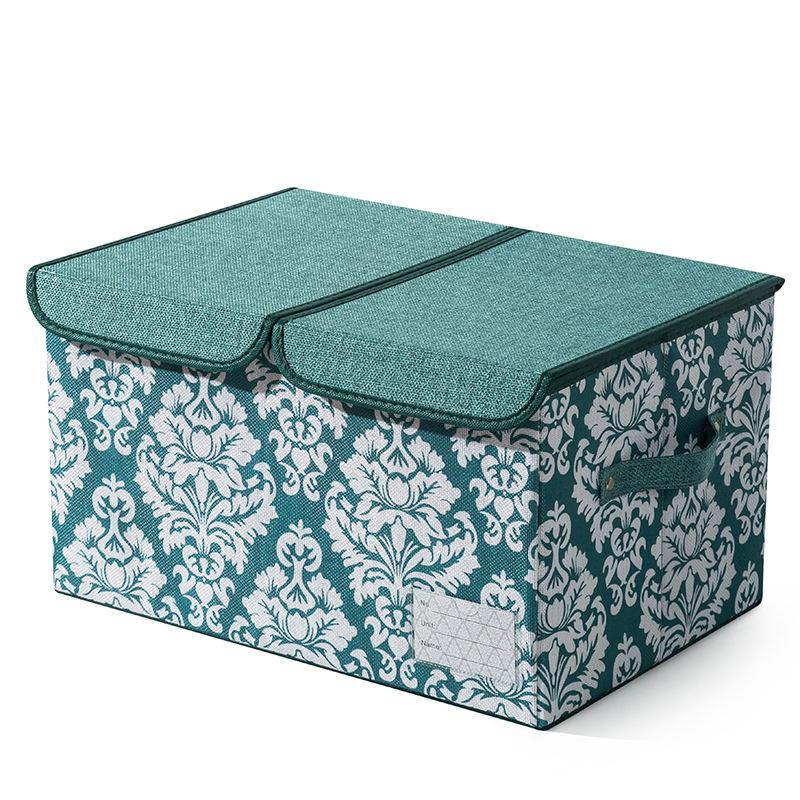 2024 Cotton Linen Double Lid Foldable Storage Box 44x30x25 cm