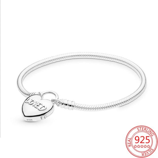 925 Sterling Silver Forever Love Vows Pink Heart -Shaped Lock Bracelet Wedding Anniversary Gift