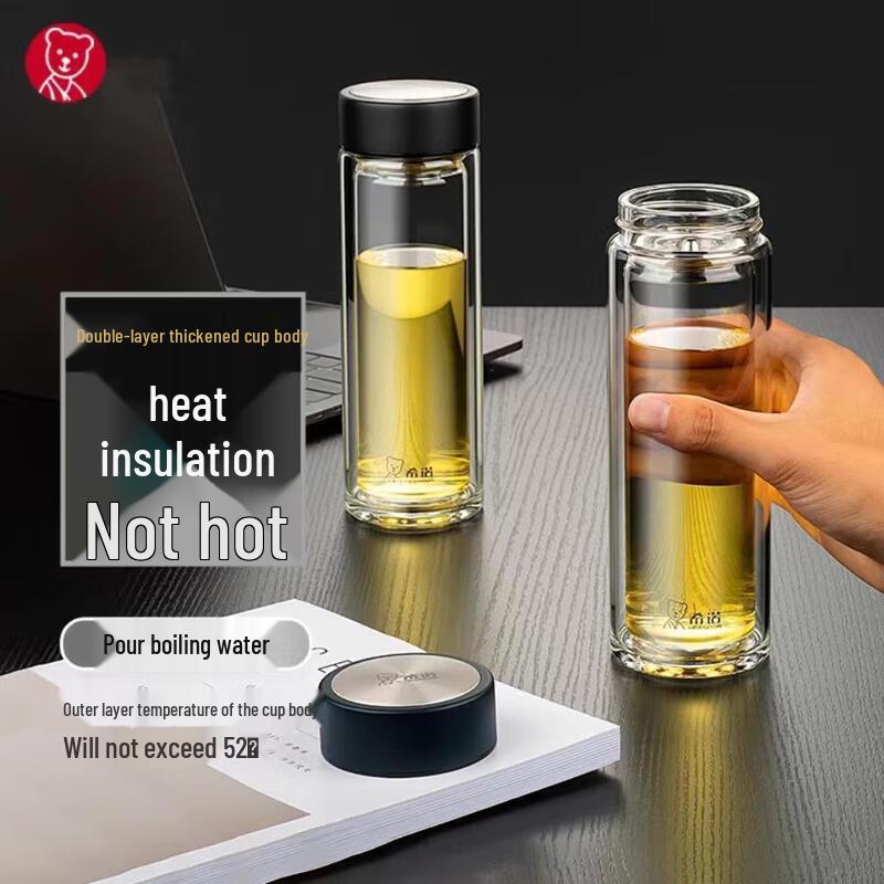 HEENOOR Double Wall Glass Tea Infuser Bottle