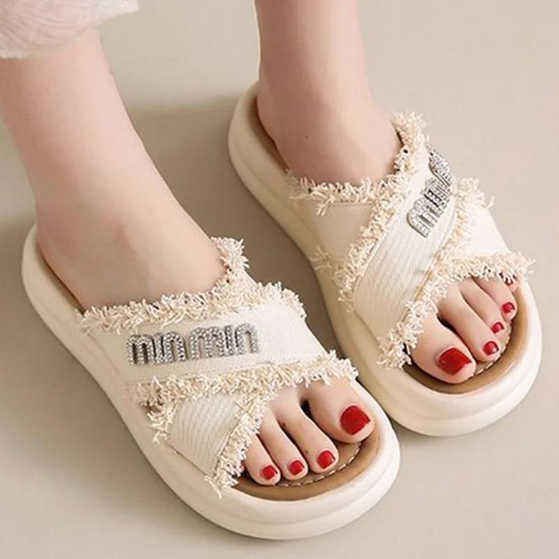

SyfIyno New Women s Slippers Women Summer Luxury Slides Shoes Platform Designer Flat Rome Fashion Women s slippers 35 бежевый