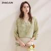 Zhao Jun Mulberry Silk Floral Print 3/4 Sleeve Blouse