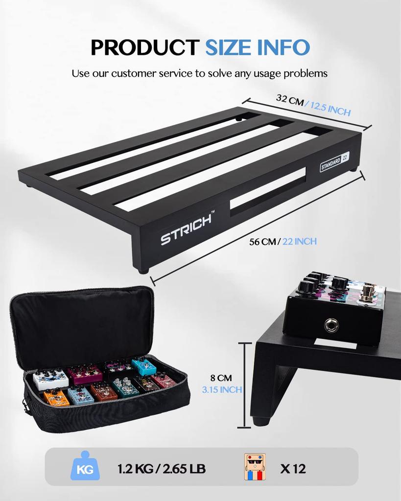 STRICH Guitar Pedal 56 X 32cm Aluminum with Carry Lightweight Effects Guitar Pedal Standard 22 Board, Alloy, Bag, 1.21kg Board, (Angled)