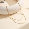 EFFIE QUEEN Stainless Steel CZ Flower Pendant Double-Layer Necklace Women's Unique Collarbone Chain Jewellery Creative STKN30