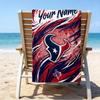 Custom Name Beach Towel Texans basketball Beach Towel, Soft Microfiber, Gift for Her/Him, Birthday, for Pool, Beach, Travel, Fan gifts