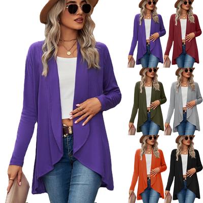 Women's Long Sleeve Cardigan 2024 Fall Winter Solid Color Open Front Knit Sweater Jacket