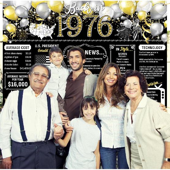 50th Birthday Black Gold Party Decoration Back In 1976 Backdrop Large Banner Birthday Party Poster Supplies Vintage 1976 Photography Background for