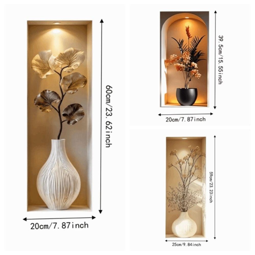 3pcs Self-Adhesive Flower Visual Wall Stickers Modern 3D Effect Wall Stickers Staircase Entrance