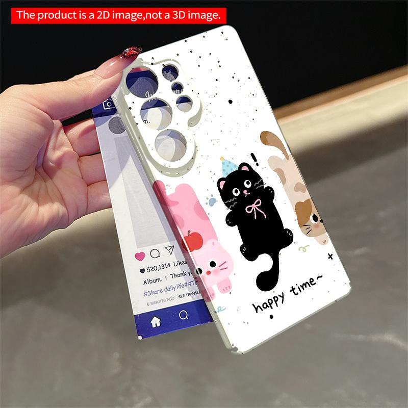 2DFlat Samsung phone case Cute Cats Happy Time Phone Case Applicable to Galaxy S22 S23 S24 S25ULTRA S26 A12 A13 A14 A15 A16