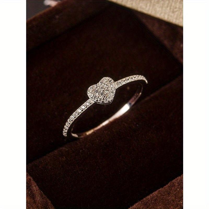 

1pc Romantic Micro Inlaid Heart Shaped Women s Ring, for Party, Bridal, Wedding Jewelry Engagement 9 серебряный