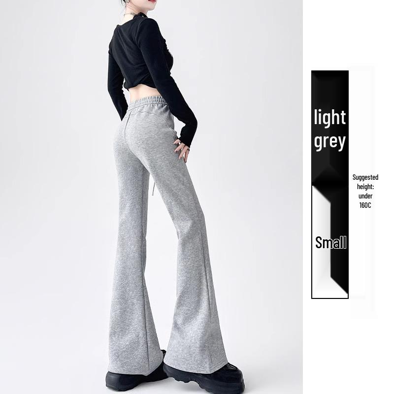 

Женские серые микро-клеш спортивные штаны с высокой посадкой - Приталенный миниатюрный крой для весны и осени, повседневная спортивная одежда L (for 106-115 lbs)