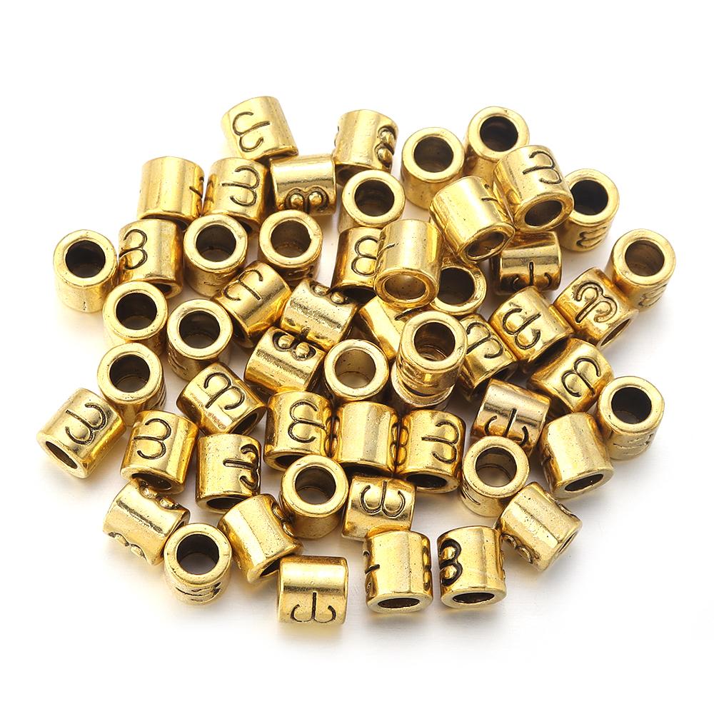 60pcs/lot Twelve Constellations Beads Alloy Beads Big Hole Tube Beads Spacer Loose Beads For Jewelry Making DIY Accessories