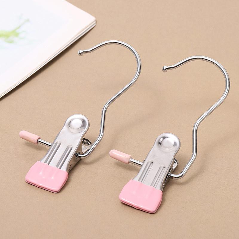 2Pcs Stainless Steel Clothes Drying Clip with Hook, Seamless Hat Storage, Shorts Clip Fabric Clip, Home Socks Drying Clip Hook