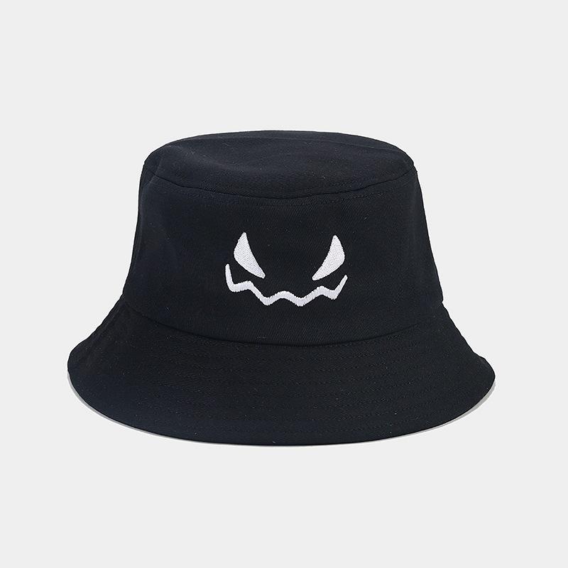 Devil Face Flat Top Bucket Hat - Korean Style Sun Hat for Men & Women, Casual Retro Sun Protection