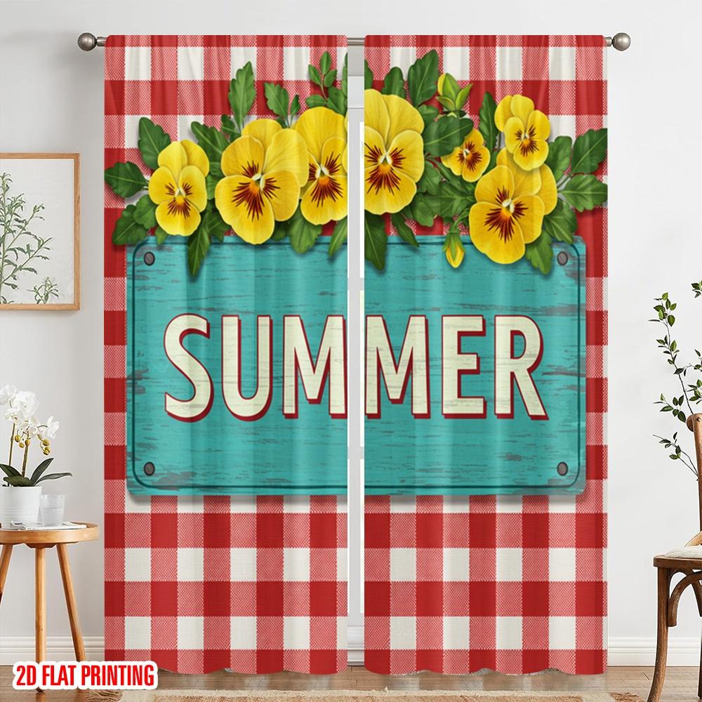 2pcs 2D flat printing Window Drapes Yellow Flowers Summer Sign Polyester Without Electricity Party Decorations Use for General