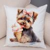 Adorable Watercolor Yorkshire Terrier Floral Bow Print Throw Pillow Cover Gentle Skin Touch Sofa Bedroom Household Decor Present