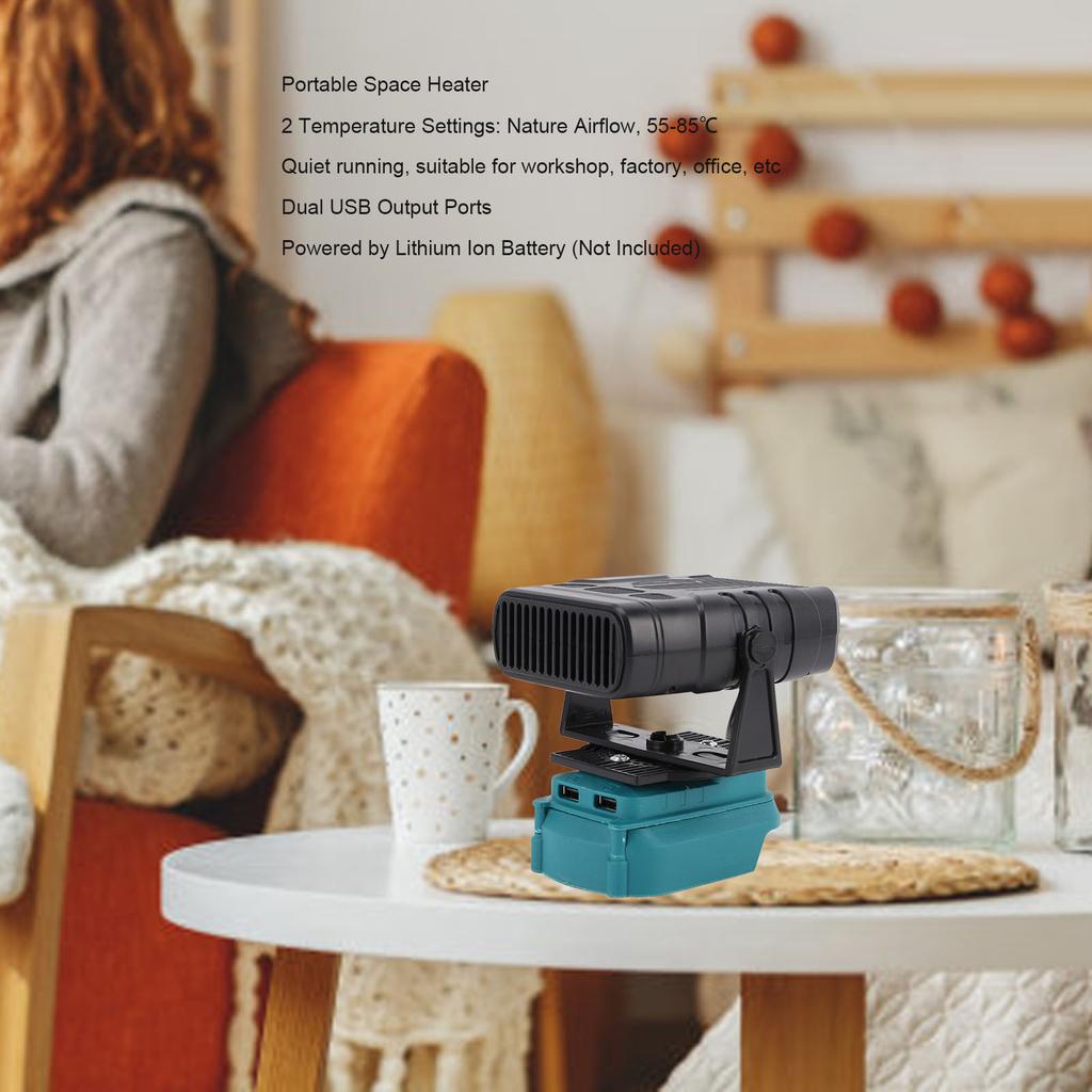 Konstanter Temperatur-Raumheizer Passend für BL1850 Lithium-Ionen-Akku 200W Tragbarer Heizlüfter mit Dual-USB-Anschlüssen 2 Temperatureinstellungen