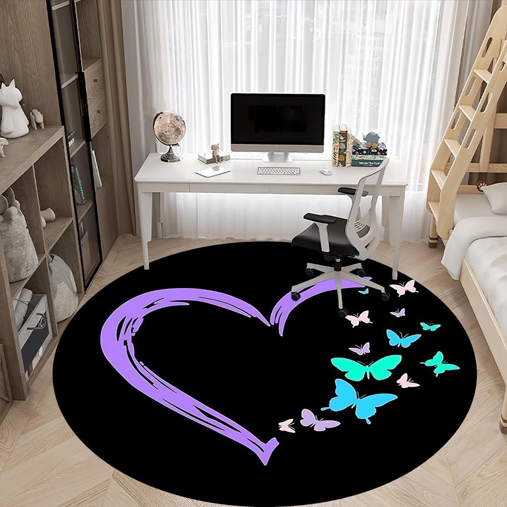 1pc Heart Butterflies Office Round Area Rug,  Mat Suitable ForOffice, Under Office Chairs Bedroom Living Room Home Decor, Room Deco