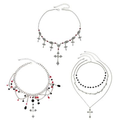 Collier Pendentif Croix Épineuse Punk Choker à Franges Gothique Sombre pour Femmes Chaîne de Clavicule Unique Cadeau Élégant