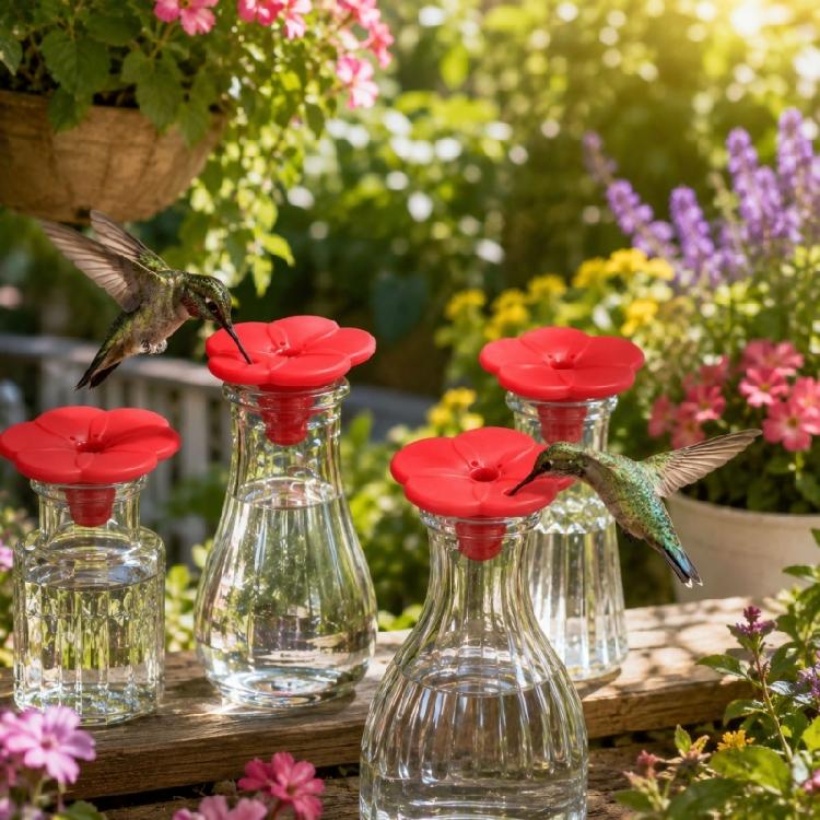 Red Push In Flower Inserts for Garden Drinkers, Soft Replacement Parts for Spare Bird Care Needs and Daily Use